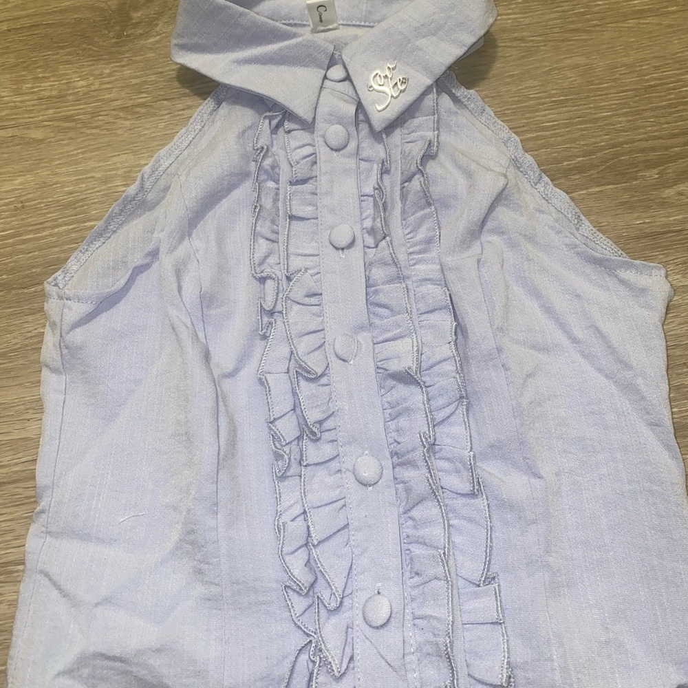 Light Blue Ruffled Sleeveless Sweater